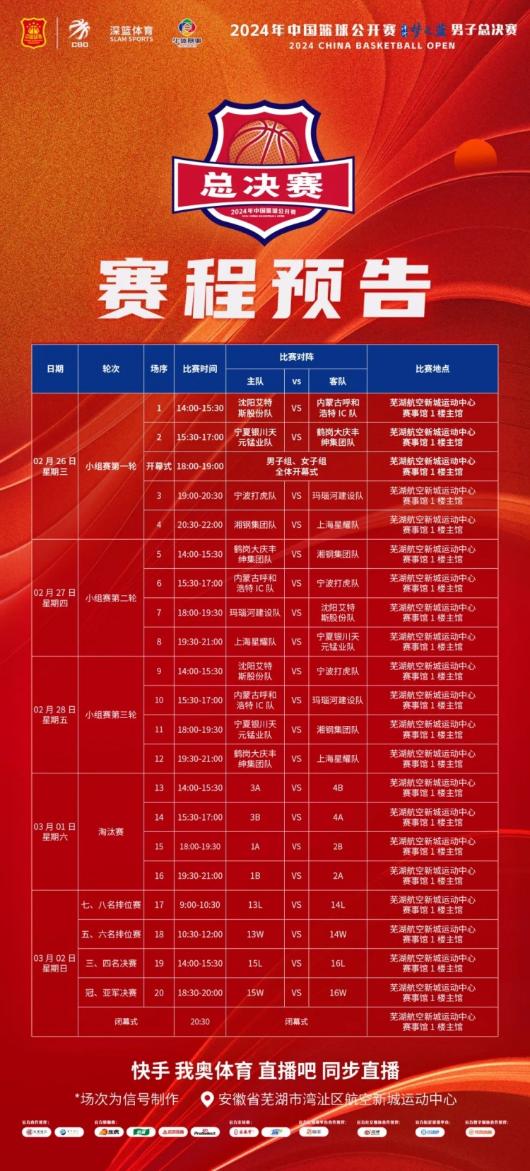 赛程预告 | 男子总决赛对阵安排出炉